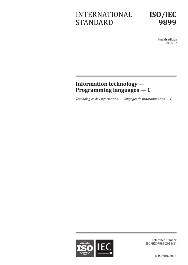 ISO/IEC 9899:2018 — Information technology — Programming languages — C